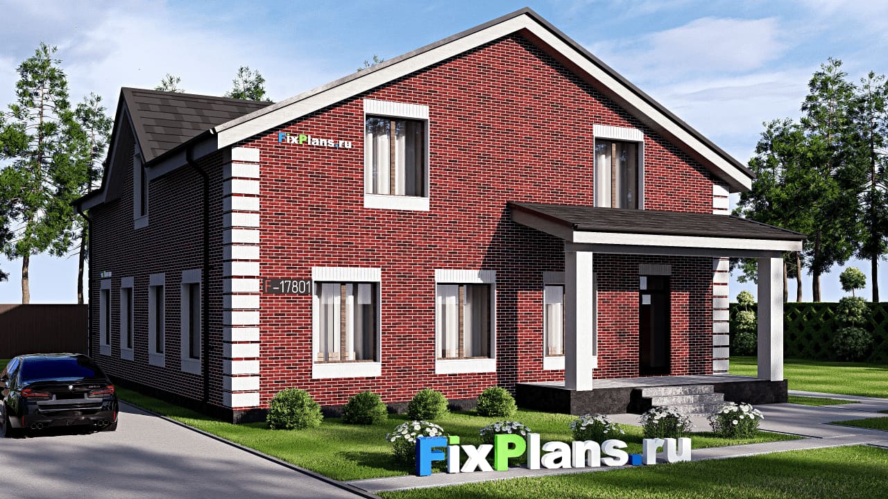 Одноэтажный дом с мансардой  F-17801 — фасад