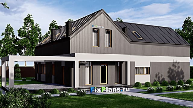Одноэтажный дом с мансардой  F-16514
