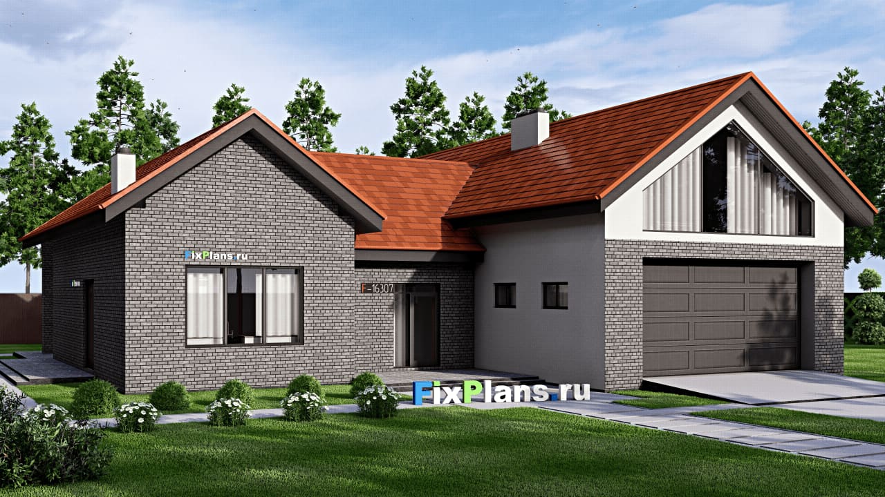 Одноэтажный дом с мансардой  F-16307 — фасад