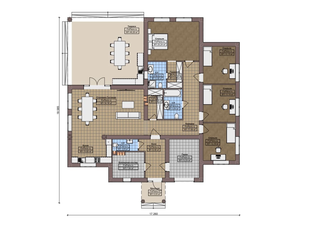 Планировка Одноэтажный дом F-19403
