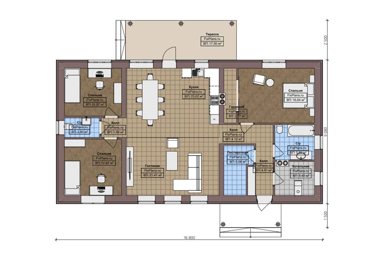 Планировка Одноэтажный дом F - 2294