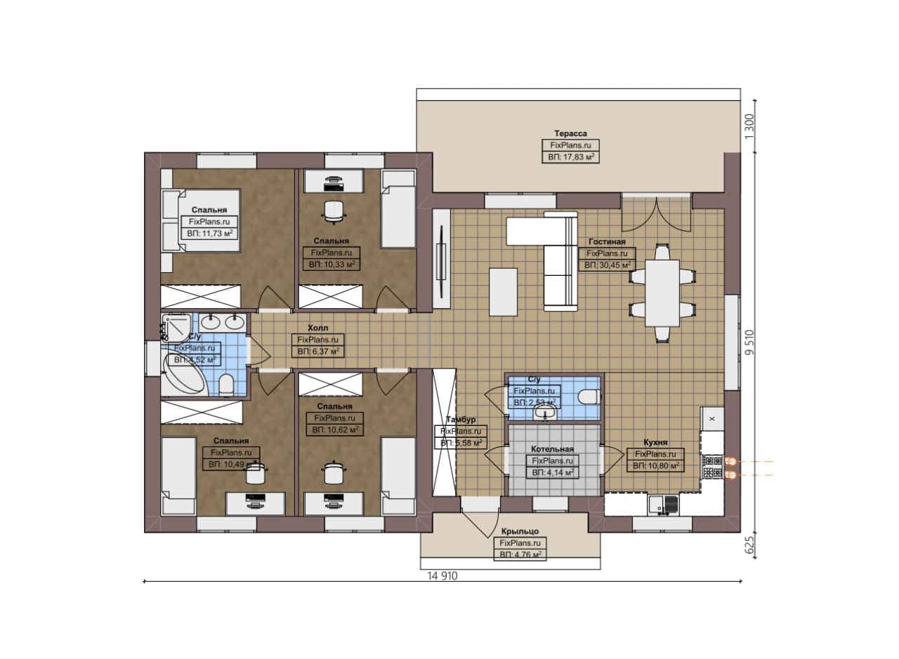 Планировка Одноэтажный дом F-4265